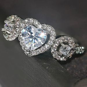 White Gold Plated Three Stone Heart Shaped Wedding Engagement Promise Ring